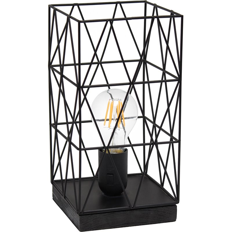 Simple Designs Metal Geometric Square Table Lamp in Black