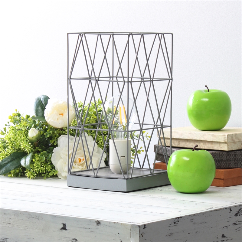 Simple Designs Metal Geometric Square Table Lamp in Gray