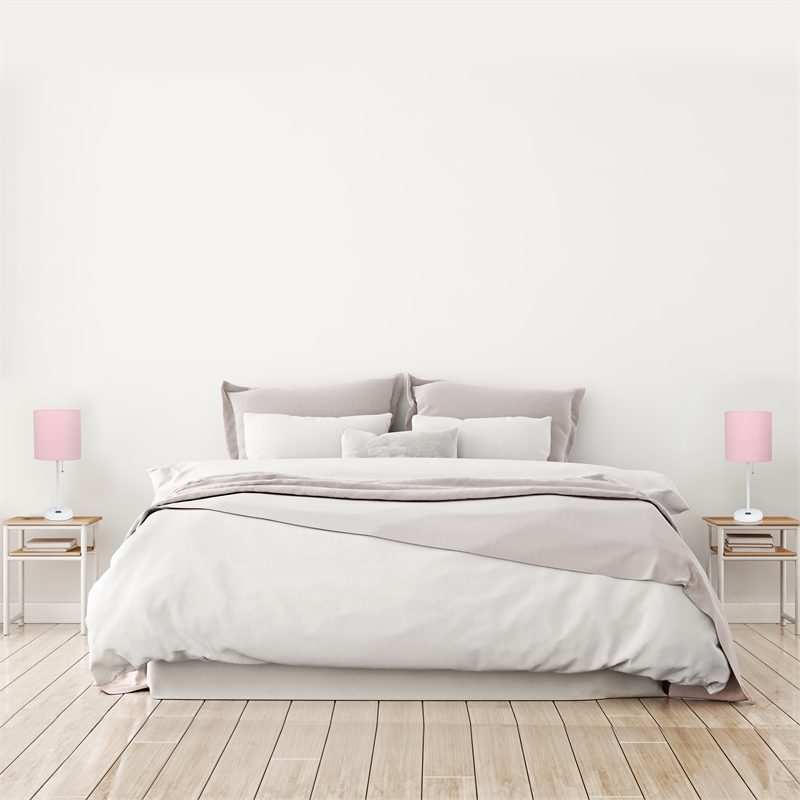 LimeLights Metal Stick Lamp w/ USB Port 2 Pack in White with Light Pink Shade