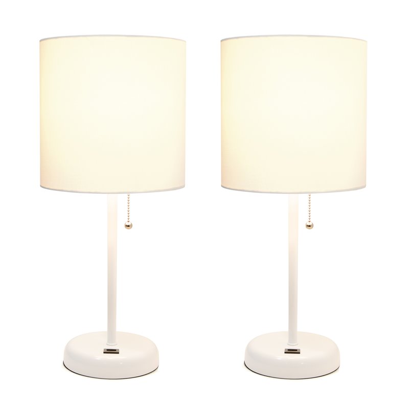 LimeLights Metal Stick Lamp w/ USB Port 2 Pack in White with White Shade
