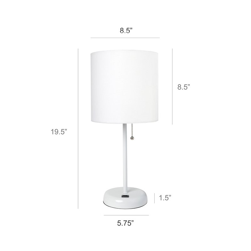 LimeLights Metal Stick Lamp w/ USB Port 2 Pack in White with White Shade