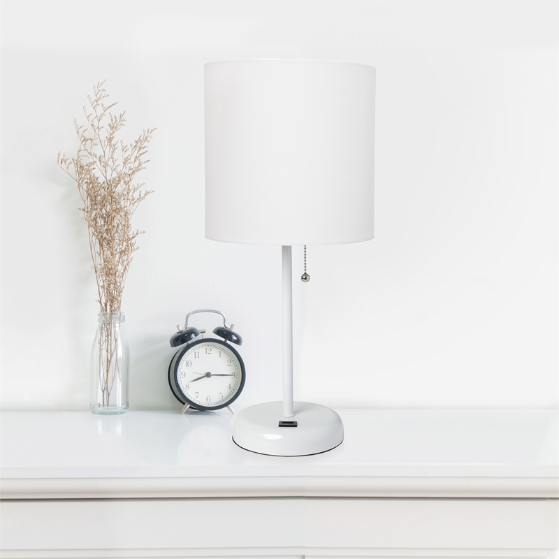 LimeLights Metal Stick Lamp w/ USB Port 2 Pack in White with White Shade