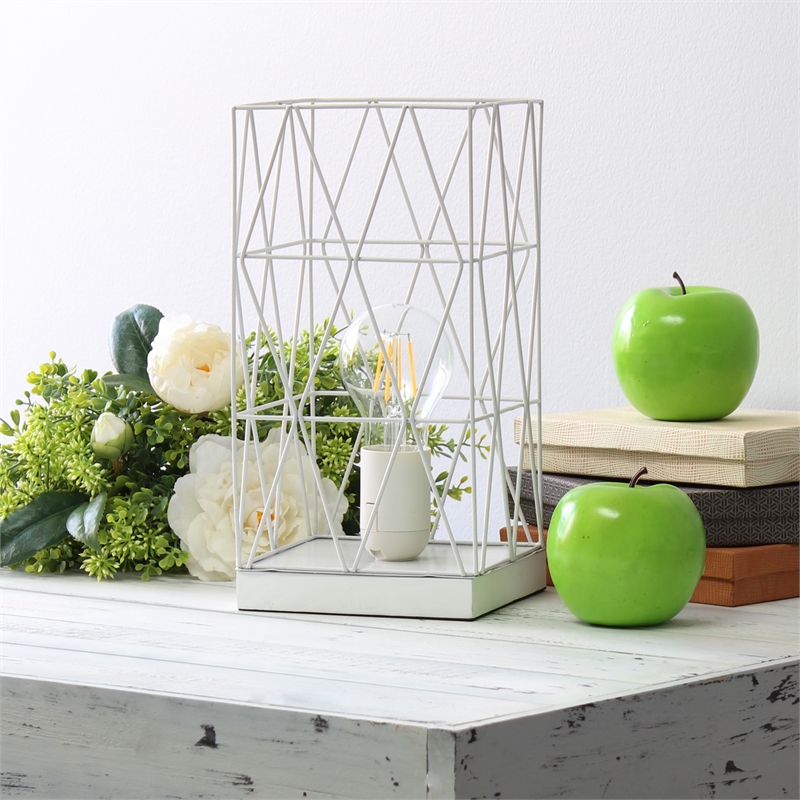 Simple Designs Metal Geometric Square Table Lamp in White