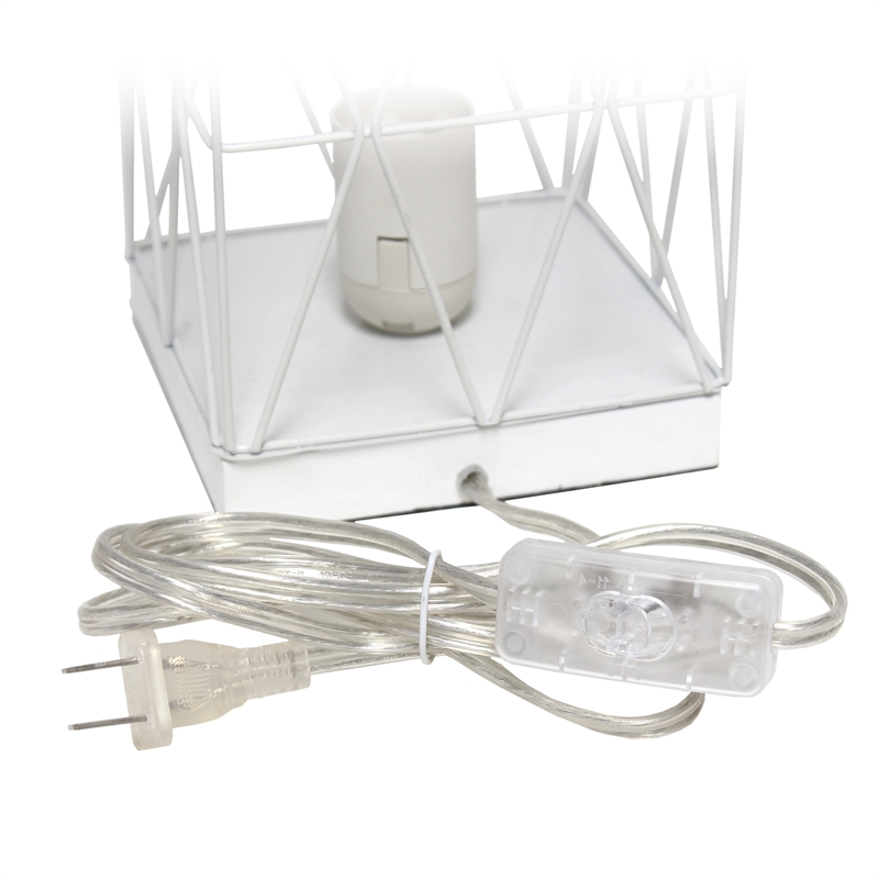 Simple Designs Metal Geometric Square Table Lamp in White