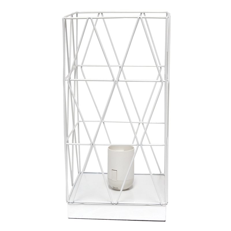 Simple Designs Metal Geometric Square Table Lamp in White