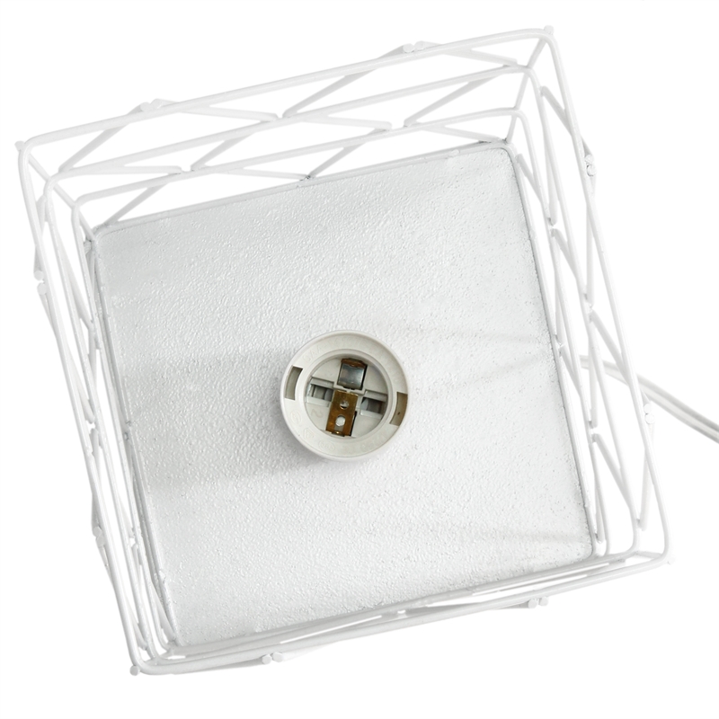 Simple Designs Metal Geometric Square Table Lamp in White
