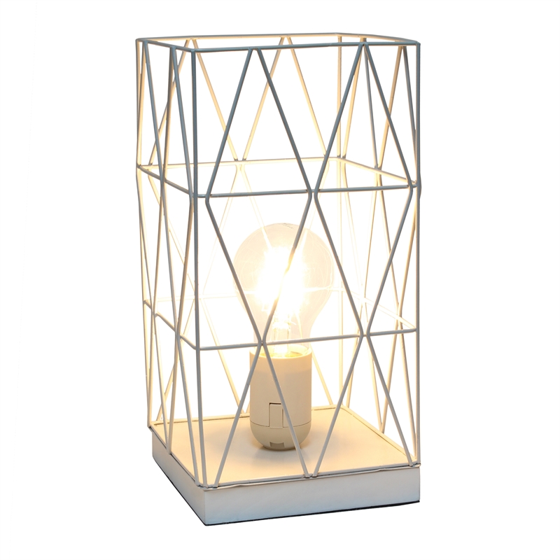 Simple Designs Metal Geometric Square Table Lamp in White