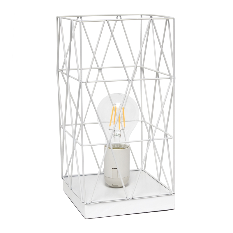 Simple Designs Metal Geometric Square Table Lamp in White