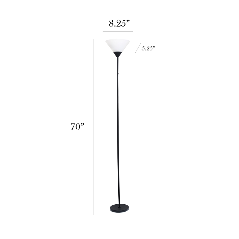 Simple Designs Metal Stick Torchiere Floor Lamp in Black