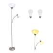 Simple Designs Metal Stick Torchiere Floor Lamp in Silver