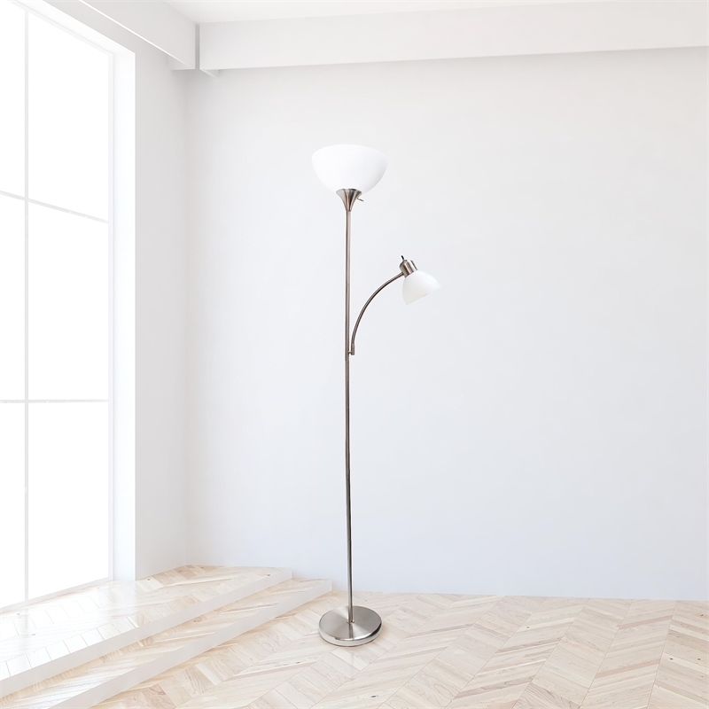 Simple Designs Metal Stick Torchiere Floor Lamp in Silver