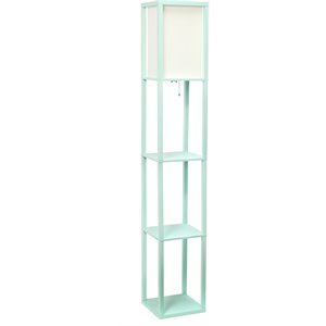 Simple Designs Wood Etagere Shelving Floor Lamp in Aqua Blue with Cream Shade