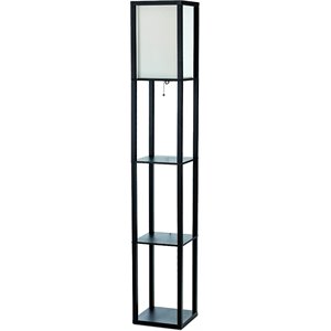 Simple Designs Wood Etagere Shelving Floor Lamp in Black with Cream Shade