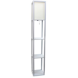 Simple Designs Wood Etagere Shelving Floor Lamp in Gray with Cream Shade