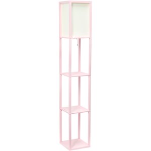 Simple Designs Wood Etagere Shelving Floor Lamp in Light Pink with Cream Shade
