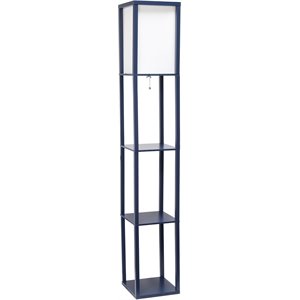 Simple Designs Wood Etagere Shelving Floor Lamp in Navy with Cream Shade
