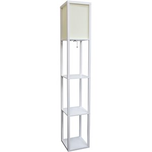 Simple Designs Wood Etagere Shelving Floor Lamp in White with Cream Shade