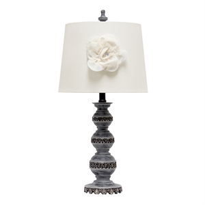 Elegant Designs Ceramic Stacked Ball Lamp in Aged Bronze with White Flower Shade