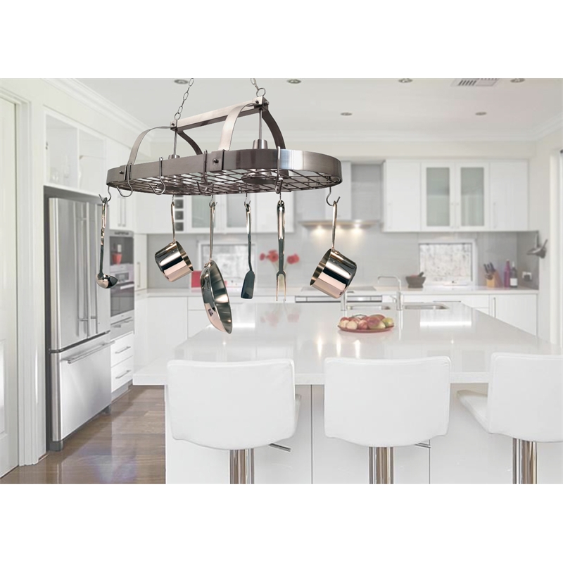 Elegant Designs Metal 2 Down-Light Kitchen Pot Rack in Brushed Nickel