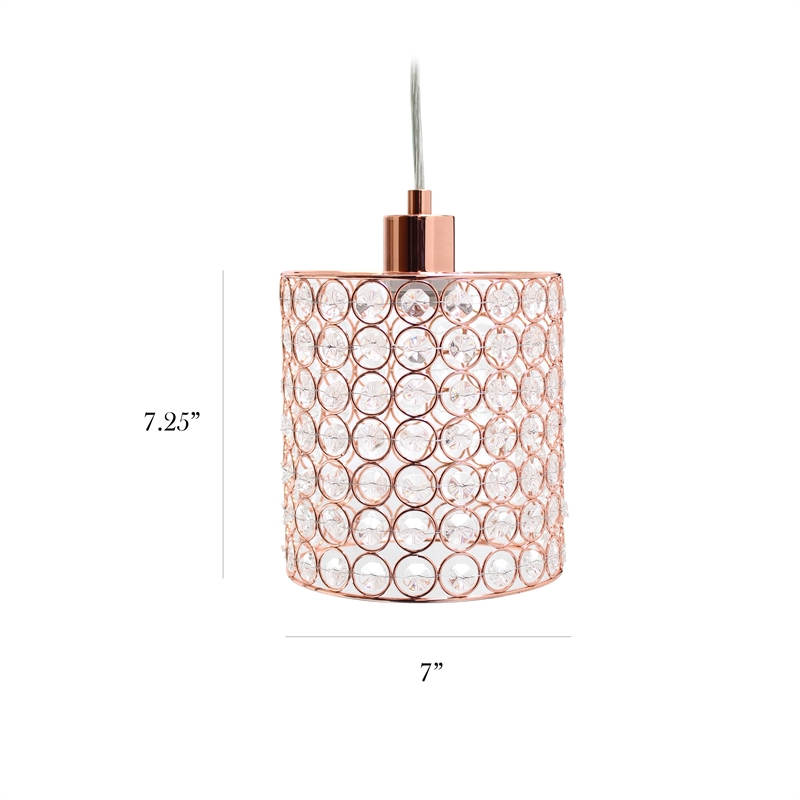 Elegant Designs Crystal 1 Light Elipse Cylinderical Pendant in Rose Gold