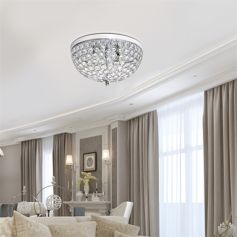 Elegant Designs Crystal Ellipse Flush Mount Ceiling Light in Chrome