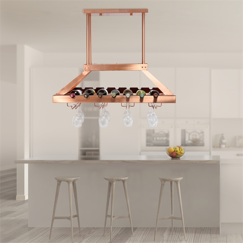 Elegant Designs Metal Overhead Wine Rack with 2 Light LEDs in Copper