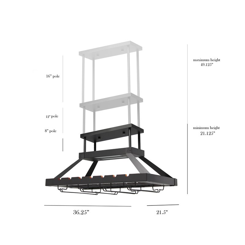Elegant Designs Metal Overhead Wine Rack with 2 Light LEDs in Oil Rubbed Bronze