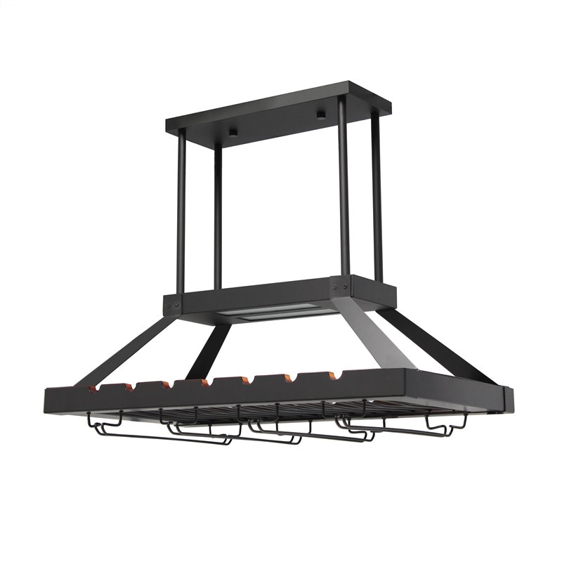 Elegant Designs Metal Overhead Wine Rack with 2 Light LEDs in Oil Rubbed Bronze