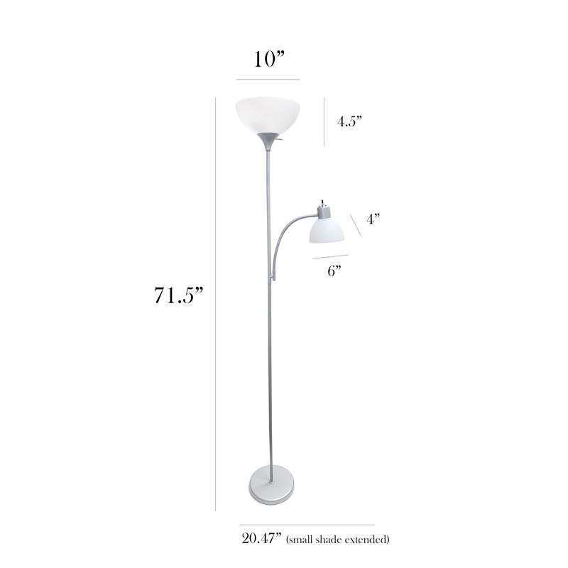 Simple Designs Metal Floor Lamp w/ Reading Light in Silver