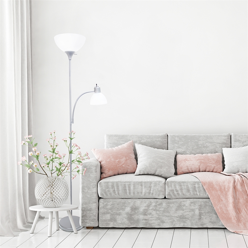 Simple Designs Metal Floor Lamp w/ Reading Light in Silver