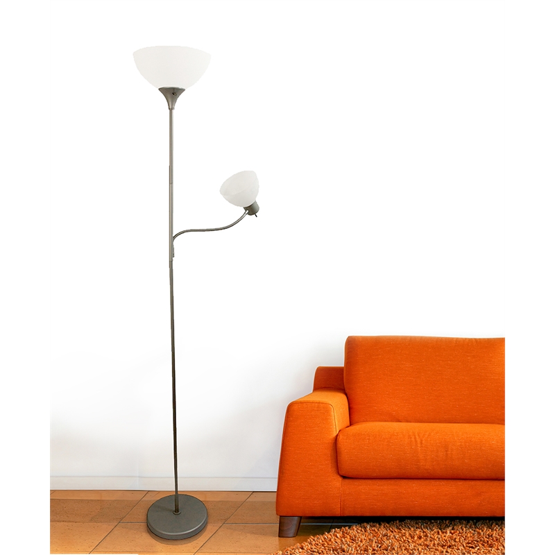 Simple Designs Metal Floor Lamp w/ Reading Light in Silver