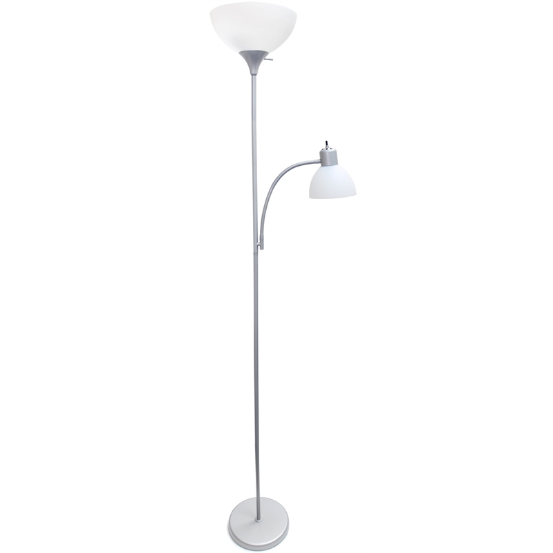 Simple Designs Metal Floor Lamp w/ Reading Light in Silver