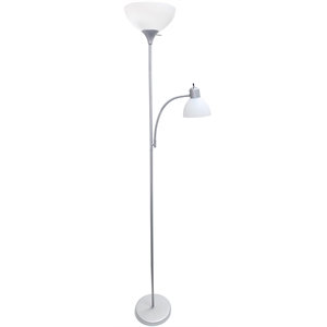 Simple Designs Metal Floor Lamp w/ Reading Light in Silver