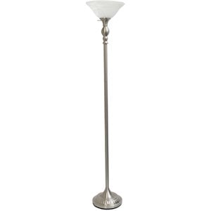 Elegant Designs Metal 1 Light Torchiere Floor Lamp in Nickel with White Shade