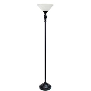 Elegant Designs Metal 1 Light Torchiere Floor Lamp in Bronze with White Shade