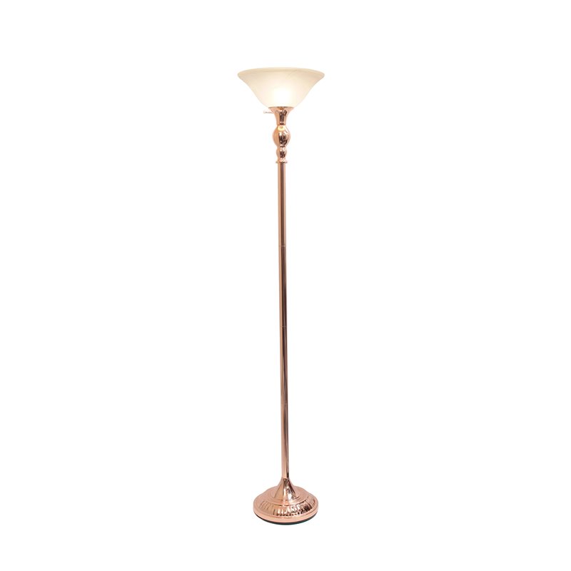 Elegant Designs Metal 1 Light Torchiere Floor Lamp in Rose Gold with White Shade