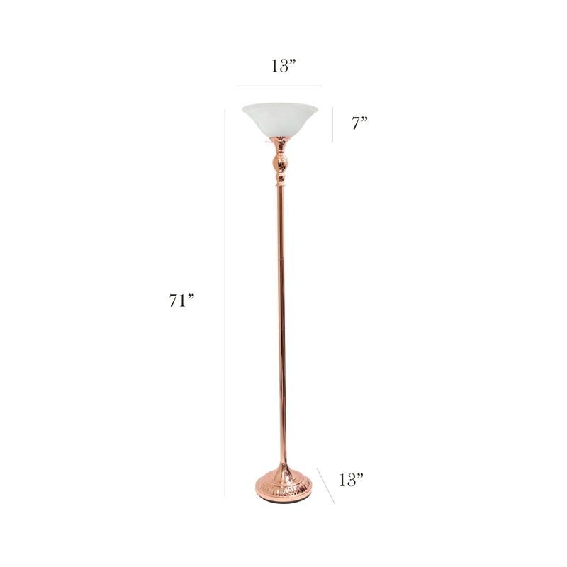 Elegant Designs Metal 1 Light Torchiere Floor Lamp in Rose Gold with White Shade