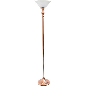 Elegant Designs Metal 1 Light Torchiere Floor Lamp in Rose Gold with White Shade