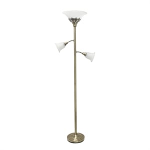 Elegant Designs Metal 3 Light Floor Lamp in Brass with White Shades