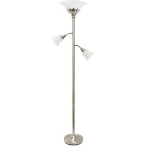 Elegant Designs Metal 3 Light Floor Lamp in Brushed Nickel with White Shades