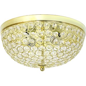 Elegant Designs Crystal 2 Light Flush Mount Ceiling Light in Gold