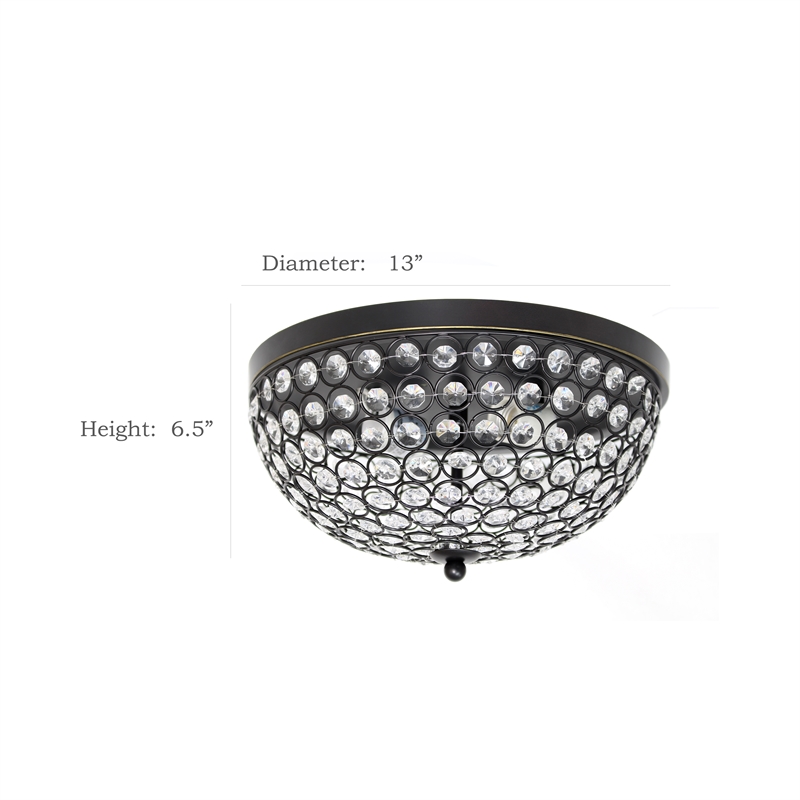 Elegant Designs Crystal 2 Light Flush Mount Ceiling Light in Restoration Bronze