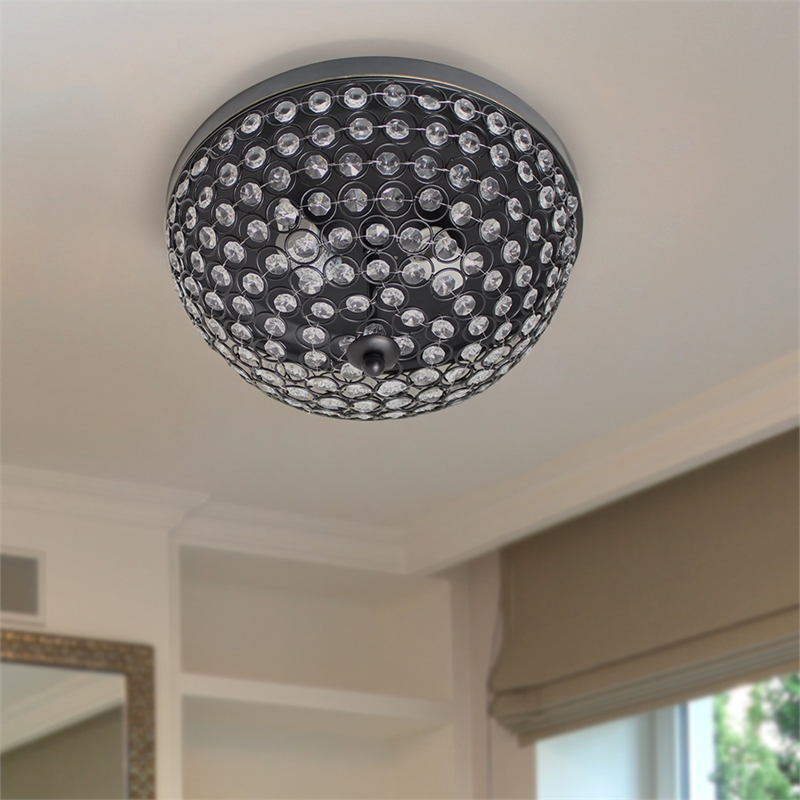 Elegant Designs Crystal 2 Light Flush Mount Ceiling Light in Restoration Bronze