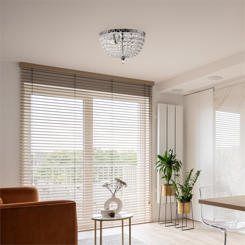 Elegant Designs Crystal 2 Light Flush Mount Ceiling Light in Chrome