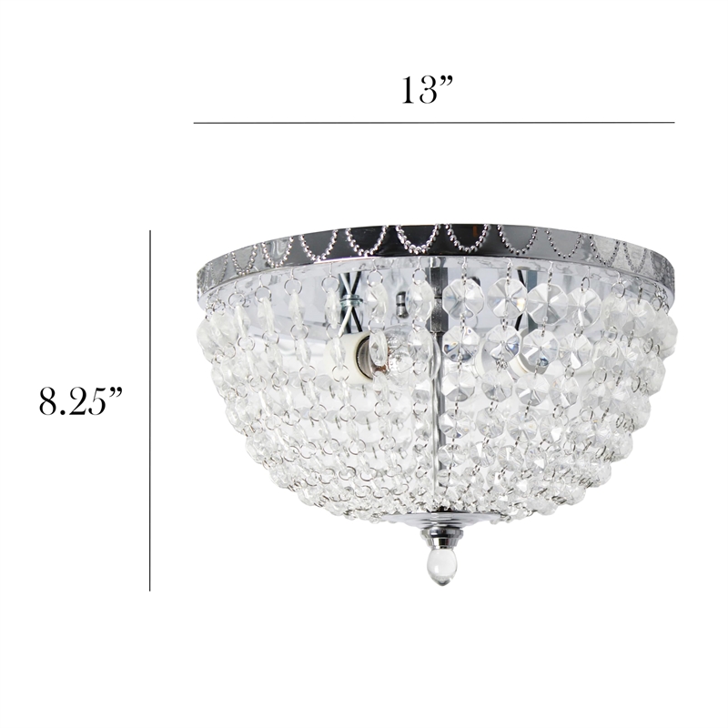 Elegant Designs Crystal 2 Light Flush Mount Ceiling Light in Chrome