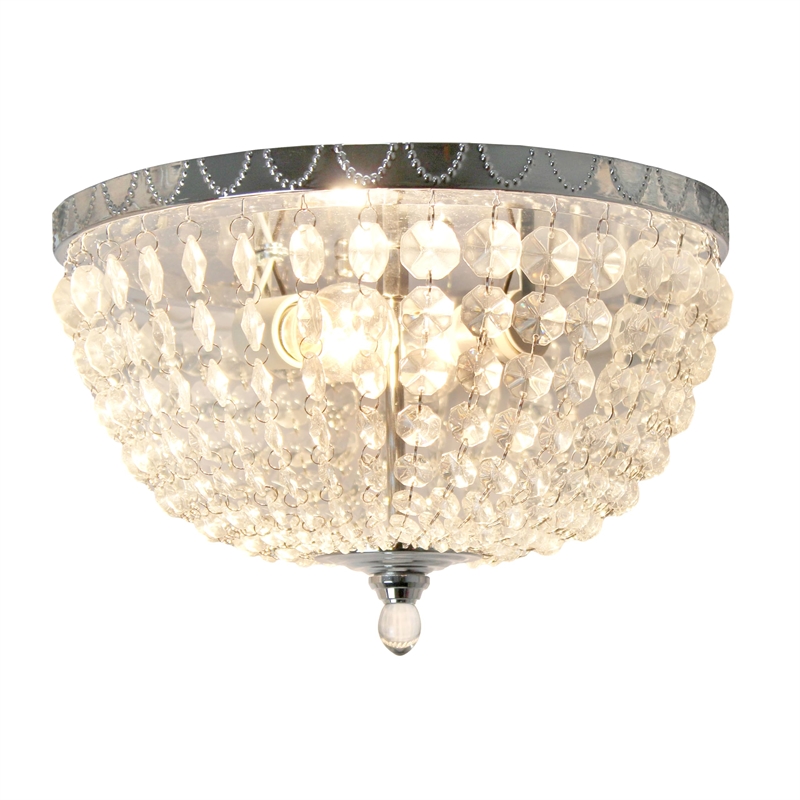 Elegant Designs Crystal 2 Light Flush Mount Ceiling Light in Chrome