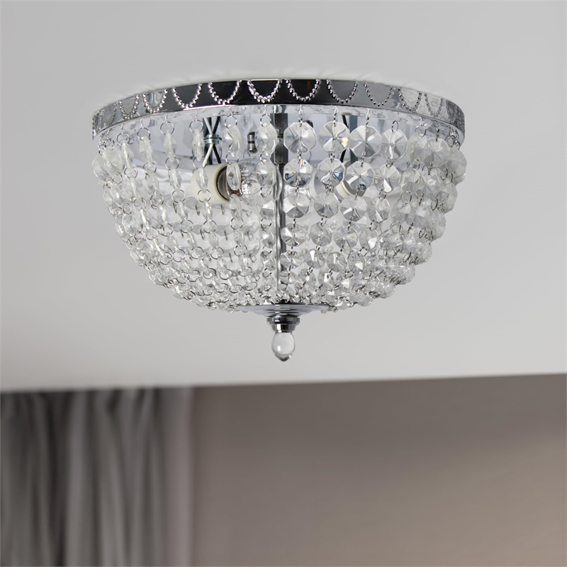 Elegant Designs Crystal 2 Light Flush Mount Ceiling Light in Chrome