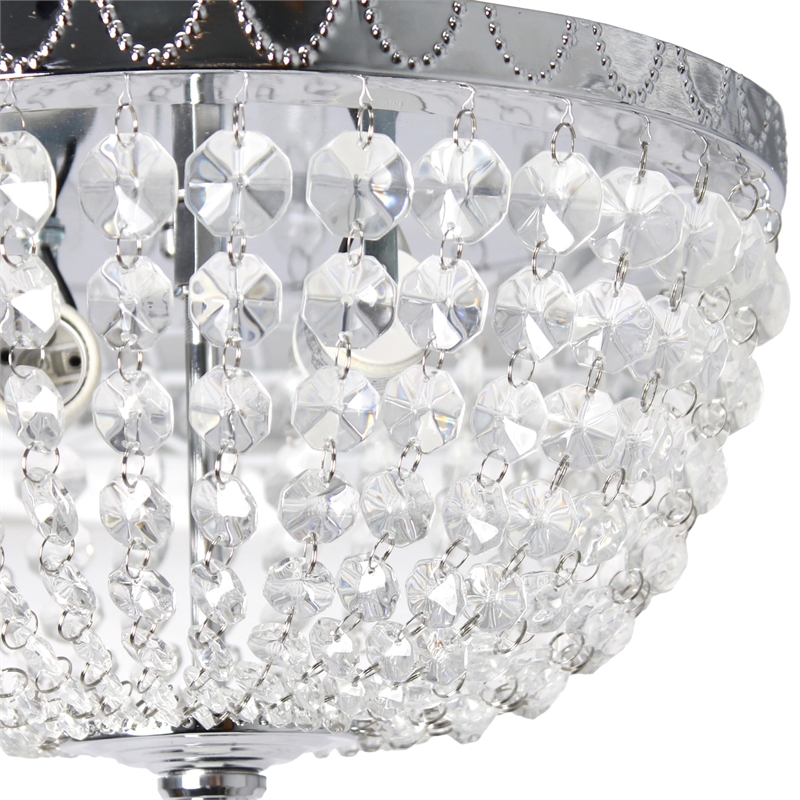 Elegant Designs Crystal 2 Light Flush Mount Ceiling Light in Chrome