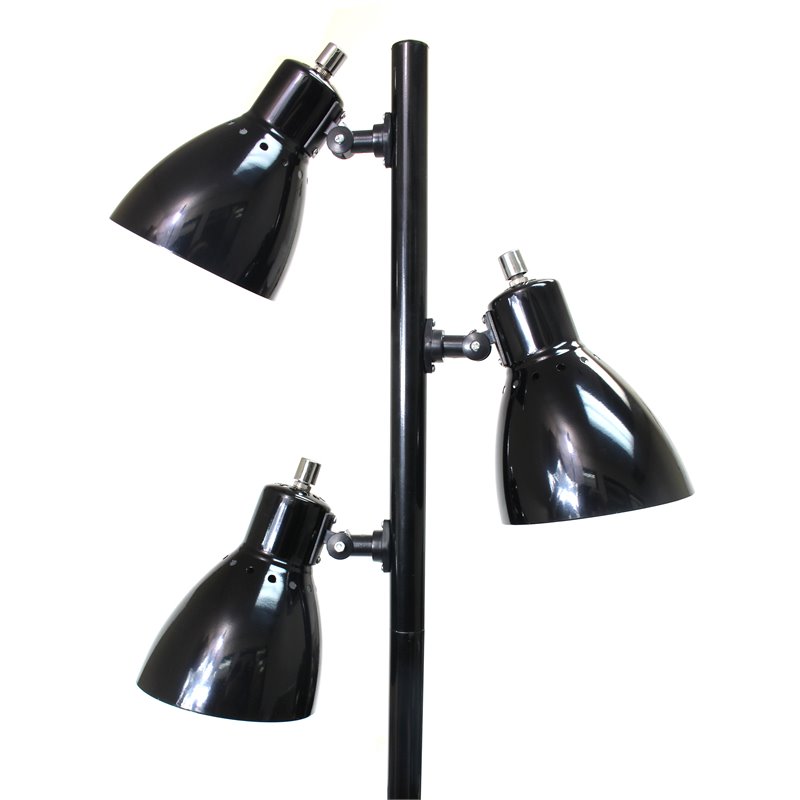 Simple Designs Metal 3 Light Tree Floor Lamp in Black with Black Shades