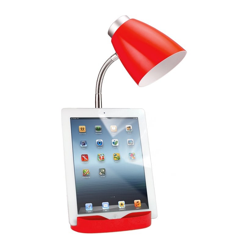 Elegant Designs Gooseneck Organizer Desk Lamp in Red with Red Shade